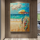 preiswerte Abstrakte Gemälde-abstraktes Strand-Ölgemälde auf Leinwand, großes handgemaltes Sonnenschein-Ozeanküsten-Seelandschafts-Ölgemälde, Wandkunst, modernes blau-beiges Ölgemälde für die Wanddekoration im Wohnzimmer