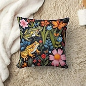 abordables style animalier-Housse de coussin décorative en forme de grenouilles tropicales, 2 pièces, taie d&#039;oreiller carrée douce, pour chambre à coucher, salon, canapé, chaise