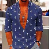 olcso Ocean Print-Férfi Horgony Trópusi növények Ing Hawaii ing Aloha ing Rövid ujjú Ing Térfogatcsökkenés Szüret Tropikus Sportok Utca Hétköznapi Hawaii Fekete Sárga Fekete / Barna S M L