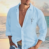 economico Vacanza-Per uomo Camicia camicia di lino Maglietta informale Camicia con bottoni Camicia di cotone Fede Hawaiano Per eventi Bianco Rosa Azzurro Manica lunga Collo ripiegabile Primavera &amp; Autunno Abbigliamento