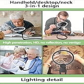baratos Luzes de leitura-Lupa iluminada com viva-voz de 1 unidade, lente grande que pode ser usada no pescoço para trabalhos próximos, lupa iluminada por LED para leitura, costura, costura cruzada, com design magnético tipo c
