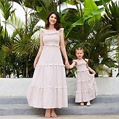 cheap Casual Dresses-Mommy and Me Dresses Graphic Home Pink Sleeveless Knee-length Mommy And Me Outfits Daily Matching Outfits