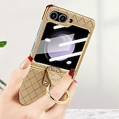 cheap Samsung Cases-Phone Case For Samsung Galaxy Z Flip 6 Z Flip 5 Z Flip 4 Z Flip 3 Back Cover with Screen Protector Ring Holder Shockproof Retro TPU Metal PU Leather