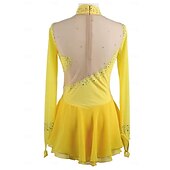 cheap Figure Skating Dresses-Figure Skating Dress Women&#039;s Girls&#039; Ice Skating Dress Yellow Patchwork Thumbhole Mesh Spandex Stretchy Training Practice Professional Skating Wear Thermal Warm Crystal / Rhinestone Long Sleeve Ice