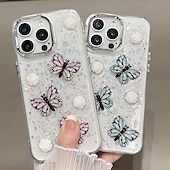 levne Pouzdra pro iPhone-telefon Carcasă Pro iPhone 16 iPhone 15 Pro Max Plus iPhone 14 13 12 Pro Max Plus Zadní kryt Průsvitný Bling Glitter Lesklé Nárazuvzdorné Motýl PC