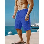 economico Vacanza-Per uomo Pantaloncini Pantaloncini di lino Pantaloncini estivi Pantaloncini da spiaggia A cordoncino Vita elastica Liscio Traspirante Lunghezza del ginocchio Yoga Spiaggia Hawaiano Informale Nero