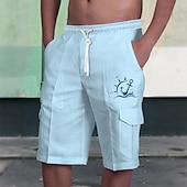 cheap Ocean Print-Sailing Anchor Men&#039;s Shorts Summer Hawaiian Shorts Casual Shorts Side Pockets Drawstring Elastic Waist Breathable Soft Short Daily Holiday Bottoms