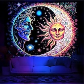 voordelige Blacklight wandtapijten-blacklight wandtapijt uv-reactief glow in the dark glow party neon zon maan mandala psychedelisch trippy mistig hangend wandtapijt muurschildering voor woonkamer slaapkamer
