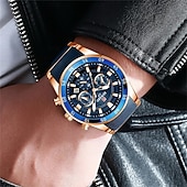 halpa Kvartsikellot-Miesten kvartsikello ulkoilu urheilu muoti rento hehkuva kalenteri kronografi vedenpitävä teräksinen silikonigeeliko