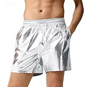 abordables Bermudas estilo casual-Hombre Pantalones cortos casuales Pantalones cortos de piel sintética Metálico Brillante Color sólido Deportes Corto Casual Discoteca Moda Casual Plata Negro Baja cintura Microelástico