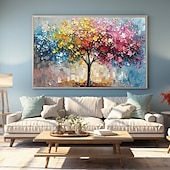 preiswerte Baumölgemälde-bunte Bäume Ölgemälde auf Leinwand große handgemalte Wandkunst abstrakte Wald Ölgemälde Wandkunst Landschaft Ölgemälde moderne Blumen Baum Gemälde für Wohnzimmer Wohnkultur Geschenk