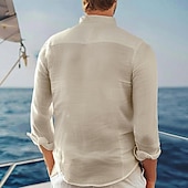 billige Herre Elite Skjorter-100% Lin Herre Linskjorte Hvit Kakifarget Langermet Helfarge عادي Aftæpning Sommer Fritid / hverdag Klær
