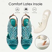 cheap Vacation Sandals-Women&#039;s Turquoise Cutout Leather Sandals – Vintage Hollow-Out Chunky Heel Peep-Toe Summer Shoes for Casual &amp; Boho Style