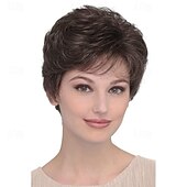 voordelige oudere pruik-korte bruine pixie pruik synthetisch gelaagd cosplay haar volledige pruiken voor blanke vrouwen (bruin gemengd blond)