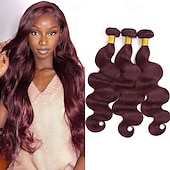 preiswerte 3 Bündel Echthaargewebe-Burgunderrote Haarbündel mit Ombre-Farbe, brasilianisches 99j-Menschenhaar, gewelltes Echthaar, Weave-Bündel, Remy-Menschenhaar, Extensions, 3 Stück