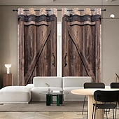 Vintage Wooden Blackout Curtains Door Insulation Outdoor Balcony Rest Living Room Home Decoration 2-piece Set of 3d Digital Printing Perforated cheap Curtains & Drapes-Vintage Wooden Blackout Curtains Door Insulation Outdoor Balcony Rest Living Room Home Decoration 2-piece Set of 3d Digital Printing Perforated