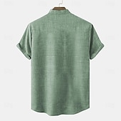 cheap Classic-Men&#039;s Linen Shirt Henley Shirt Retro Shirts Vintage Shirt Ethnic Shirt Ethnic Vacation Daily Blue Green Khaki Short Sleeve Mandarin Collar Summer Spring Clothing Apparel Print