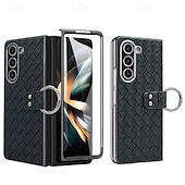 お買い得  サムスン用ケース-電話 ケース 用途 サムスンのギャラクシー Zフォールド6 Z Fold 5 Z Fold 4 Z Fold 3 バックカバー とスクリーンプロテクター リングバックル 耐衝撃 レトロ風 TPU メタル PUレザー