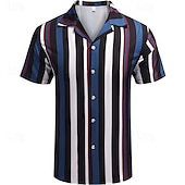 abordables camisa con botones para hombre-Hombre Camisa Camisa de verano Camisa casual Camisa de playa Abotonar la camisa Camisas de rayas Azul Piscina Verde Trébol Chocolate Café Manga Corta Rayas cuello de campamento Vacaciones Hawaiano