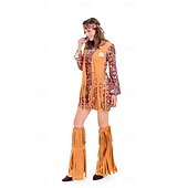 levne 70. léta 20. století-Retro 60. léta Hippie Šaty Cosplay kostým Čelenka Hippie Disko Dámské Dívčí Třásně předvečer Všech svatých Karneval Plesová maškaráda Výkon Plesová maškaráda Běžné / Denní Dospělé Šaty Kryt obuvi