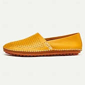 abordables Chaussures sans lacets &amp; mocassins-mocassins à enfiler en cuir perforé jaune pour hommes avec détails cousus à la main - chaussures de conduite décontractées et respirantes pour l&#039;été