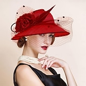 tanie Kapelusze na przyjęcia-kapelusze lniany melonik / kapelusz typu cloche kapelusz wiaderkowy kapelusz przeciwsłoneczny wesele przyjęcie herbaciane eleganckie wesele z piórkowym łączeniem nakrycie głowy nakrycie głowy