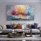 preiswerte Baumölgemälde-bunte Bäume Ölgemälde auf Leinwand große handgemalte Wandkunst abstrakte Wald Ölgemälde Wandkunst Landschaft Ölgemälde moderne Blumen Baum Gemälde für Wohnzimmer Wohnkultur Geschenk