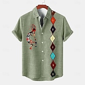 preiswerte Klassiker-Herren Hemd leinenhemd Retro-Shirts Vintage-Shirt Ethnisches Hemd Südwestlicher Druck Täglich Grün Kaki Grau Kurzarm Umlegekragen Sommer Frühling Bekleidung