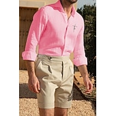 ieftine Business Casual-Bărbați Cămașă Cămașă albă din bumbac Cămașă casual Cămașă din bumbac și in Cămașă din bumbac Σταυρός Vacanță Hawaiian Negru Alb Roz Îmbujorat Gri Manșon Lung Rever Primăvara &amp; toamnă Îmbrăcăminte