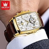 ieftine Ceasuri Mecanice-Ceas mecanic pentru bărbați OLEVS modă casual automat autoîntreținere faza lunară calendar luminos ceas din piele