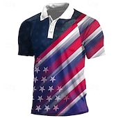  4 luglio 2026 250° Per uomo Veterani Patriottico Polo Manica Corta Magliette polo Collo ripiegato Casual Quotidiano Spiaggia Streetwear Ferie 3D Primavera & Estate Blu Bianco Rosso