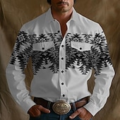 abordables camisas occidentales de los hombres-Hombre azteca Tribal Ética / Africana camisa occidental Camisa vaquera Manga Larga Vintage estilo occidental Tribal Exterior Vacaciones Carrera de caballos Primavera verano Cuello Vuelto Estampado