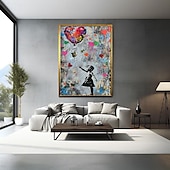 preiswerte Straßenkunst-Banksy Mädchen Graffiti Ölgemälde handgemalt Pop Art Gemälde berühmte Leinwand Banksy Mädchen Kunstwerk Gemälde Banksy Ballon Leinwand Gemälde Wanddekoration Kunstwerk Gemälde
