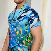 billige Ocean Print-Herre Landskap Tropisk Fisk Skjorte Hawaii skjorte Camp skjorte Kortermet Skjorte Aftæpning Mote Hawaiisk Designer utendørs Gate Avslappet Svart Navyblå Marineblå 3D-utskrift S M L