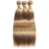 cheap 3 Bundles Human Hair Weaves-#27 Honey Blonde Human Hair Extensions Remy Hair Weave Pre-Colored Brazilian #27 Straight Bundles Hair Weaving 3PCS