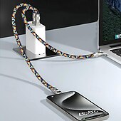 abordables Cables para móviles-Cable de carga rápida USB C a C con cordón PD 60 W USB tipo C cargador de doble cabezal y cable de sincronización de datos compatible con teléfonos inteligentes Samsung Xiaomi Huawei Redmi Oneplus