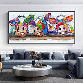 cheap Oil Paintings-Mintura Handmade Abstract Cow Aniaml Oil Paintings On Canvas Wall Art Decoration Modern Cartoon Picture For Home Decor Rolled Frameless Unstretched Painting