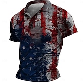  4. Juli 2026 250. Herren Amerikanische Flagge Veteranen Poloshirts Golfshirt Kurzarm Polo-Shirts Hemden mit Kragen Lässig Streetwear Urlaubskleidung Party-Outfits 3D-Druck Knöpfe Frühling & Sommer