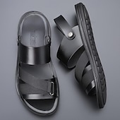 halpa Vapaa-ajan sandaalit-Miesten mustat slip-on-sandaalit säädettävillä hihnoilla ja pehmeällä pohjalla, minimalistiset avokärkiset kesäkengät rannalle, rentoon kävelyyn ja jokapäiväiseen käyttöön.