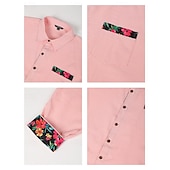 voordelige Vakantie-Voor heren Overhemd linnen overhemd Zomer overhemd Strand Kleding Overhemd met knopen Bloemig Vakantie Curise Zwart Wit Blozend Roze blauw Lange mouw Revers Lente &amp; Herfst Kleding Splits