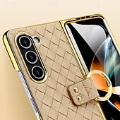 お買い得  サムスン用ケース-電話 ケース 用途 サムスンのギャラクシー Zフォールド6 Z Fold 5 Z Fold 4 Z Fold 3 バックカバー とスクリーンプロテクター リングバックル 耐衝撃 レトロ風 TPU メタル PUレザー