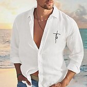 economico Vacanza-Per uomo Camicia camicia di lino Maglietta informale Camicia con bottoni Camicia di cotone Fede Hawaiano Per eventi Bianco Rosa Azzurro Manica lunga Collo ripiegabile Primavera &amp; Autunno Abbigliamento