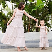 cheap Casual Dresses-Mommy and Me Dresses Graphic Home Pink Sleeveless Knee-length Mommy And Me Outfits Daily Matching Outfits