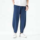 economico Classico-Per uomo Pantaloni di lino Pantaloni corti Pantaloni Carota Pantaloni casual Gamba dritta Tinta unita Sport Lunghezza intera Informale Giornaliero Informale Morbido Nero Vino Anelastico