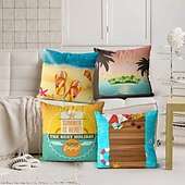 お買い得  ホリデークッションカバー-ビーチ 夏 装飾 クッションカバー 4個入り 柔らかい 正方形 クッションケース 枕カバー 寝室 リビングルーム ソファ カウチ 椅子用