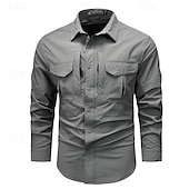 cheap Men&#039;s Work Shirts-Men&#039;s Shirt Workwear Shirts Work Shirt Button Up Shirt Cargo Shirt Black khaki Army Green Gray Long Sleeve Plain Turndown Vacation Holiday Front Pocket Clothing Apparel Fashion Casual Comfortable