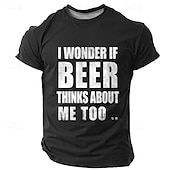 お買い得  メンズおもしろTシャツ-男性用 &quot;ビールも私のことを考えているのかな&quot; おもしろグラフィックTシャツ | ビール好きショートスリーブTシャツ