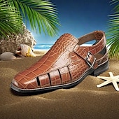 billige Kjole sandaler-skinnsandaler herre sandaler med lukket tå krokodilletrykk fisherman sandaler gå uformelt britisk bryllup kontor &amp; karriere spenne sko svart gul blå sommer vår
