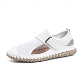 cheap Outdoor Sandals-Men&#039;s Breathable Mesh Leather Sandals – Casual Hook and Loop Outdoor Fisherman Shoes for Summer Walking and Beach Travel