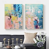 cheap Abstract Paintings-Handmade Colorful Abstract Painting on Canvas Pink Painting Blue Painting Bright Wall Art Fantasy Painting Texture Painting Large Abstract Painting Framed Ready To Hang